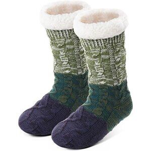 Women Slipper Socks Non Slip Fuzzy Fluffy Thick Warm Cabin Cozy Comfy/green